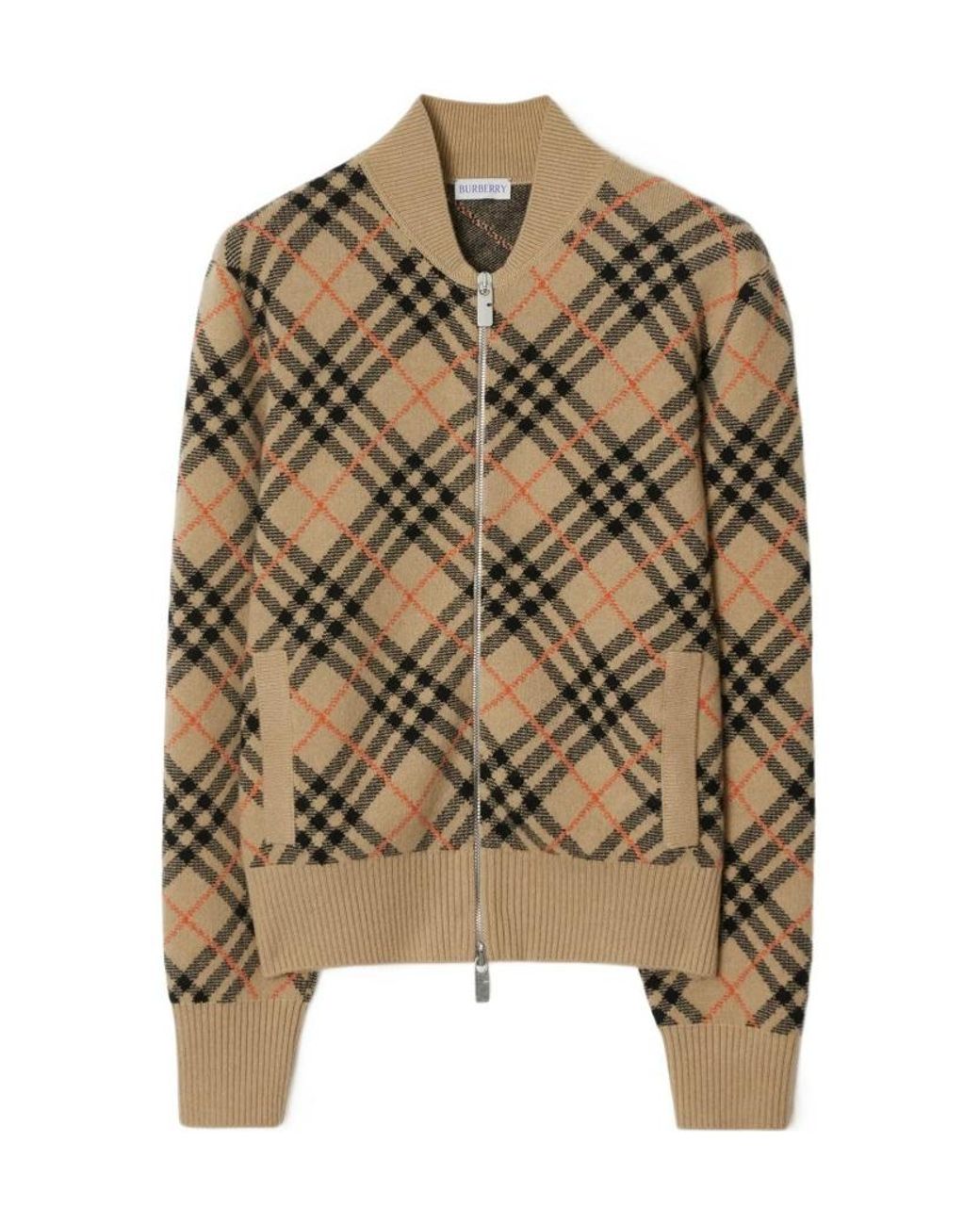 Burberry Brown Checked Knitted Zip-Up Bomber Jacket