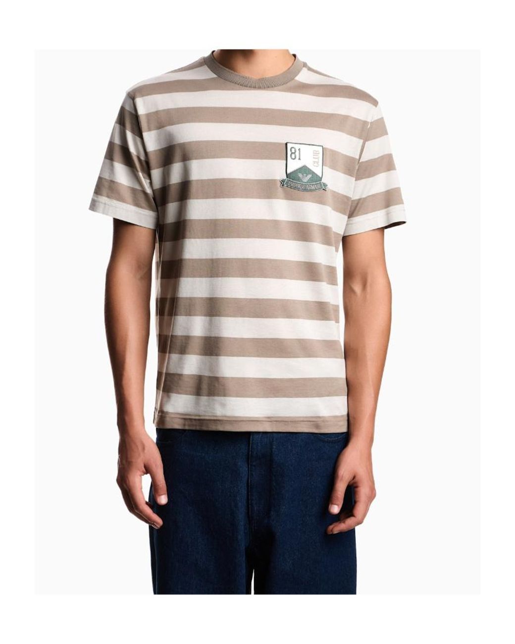 Emporio Armani White Striped Badge T-Shirt for men