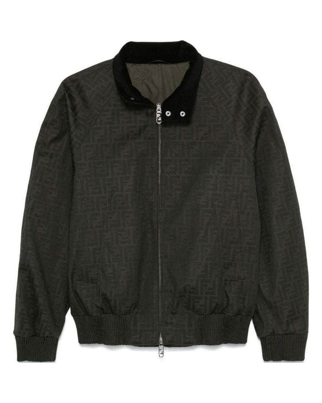 Fendi Gray Monogrammed Zip-Up Jacket for men