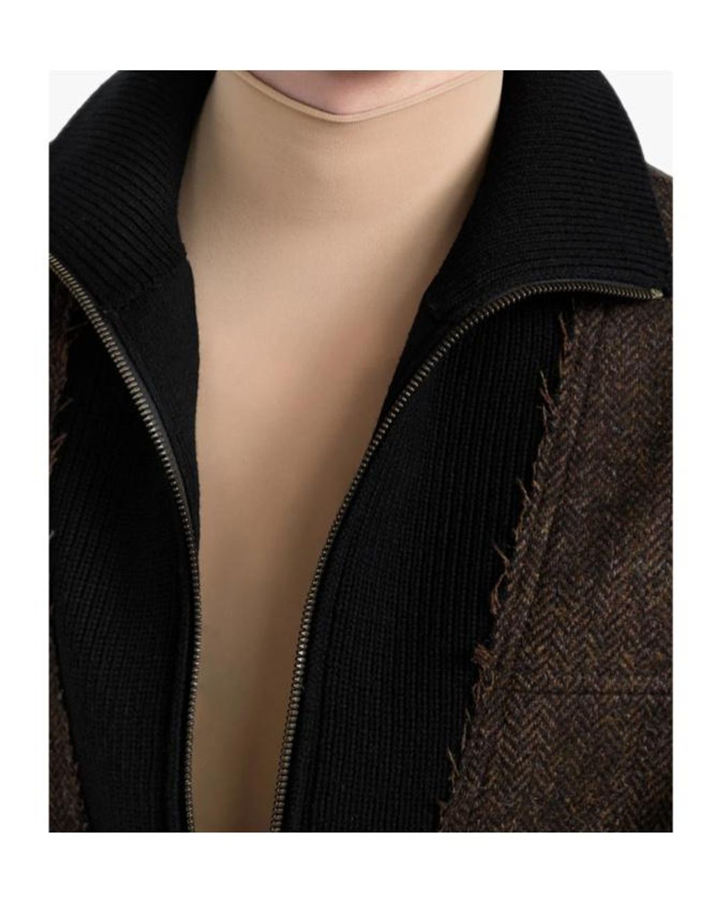 Maison Margiela Black Herringbone Wool Zip Jacket for men