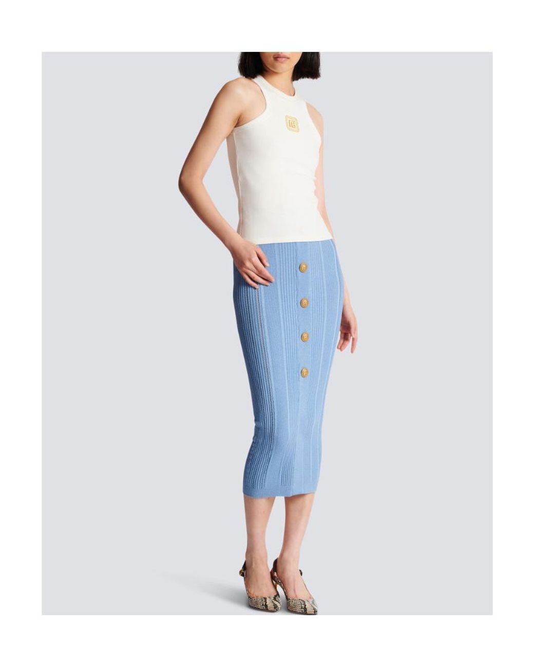 Balmain White Retro Pb Stretch Tank Top Clothing