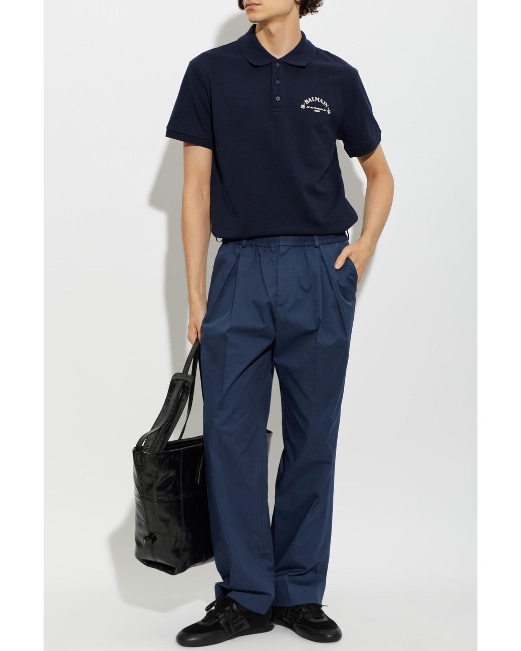 Balmain Blue Logo-Print Cotton Polo Shirt for men