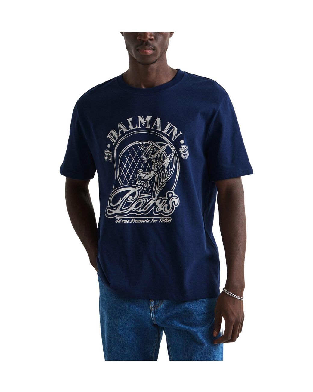 Balmain Blue Crewneck Shortsleeve Tee for men