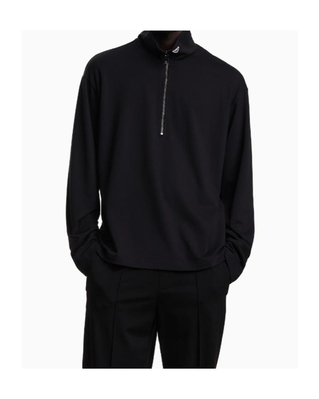Emporio Armani Blue Zip Detailed High Neck Sweatshirt for men