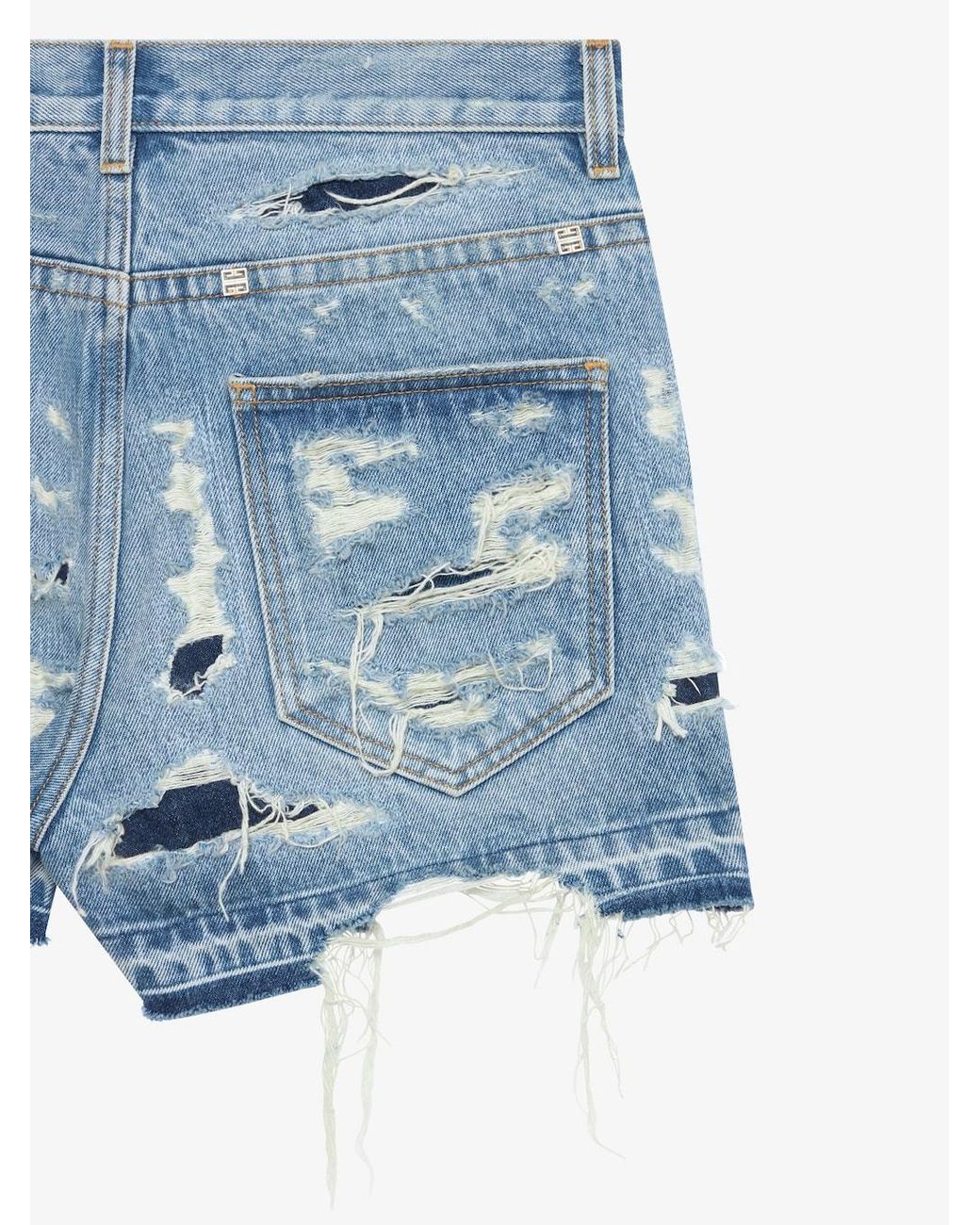 Givenchy Blue Mini Denim Shorts With Broken Holes