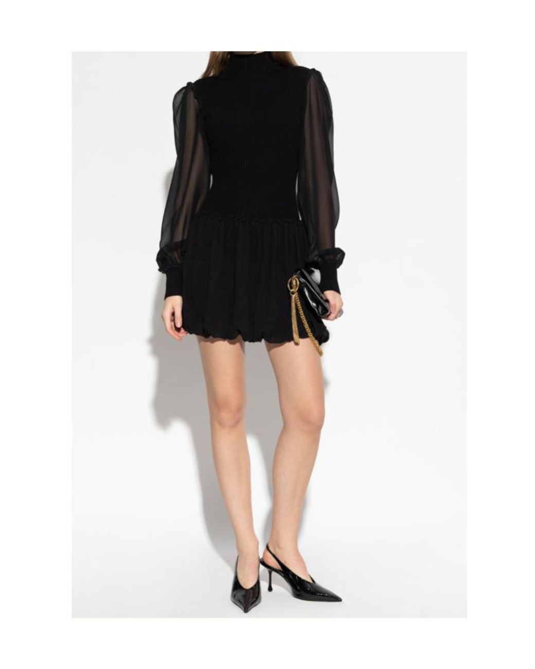 FRAME Black The Sheer Sleeve Dress