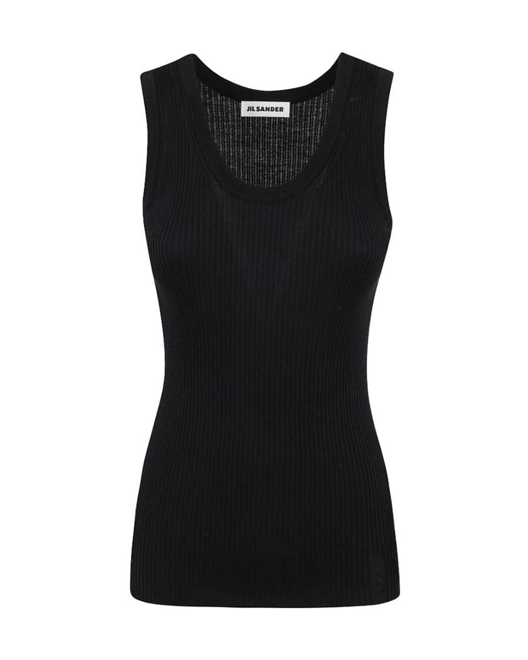 Jil Sander Black Logo-Embroidered Ribbed Top