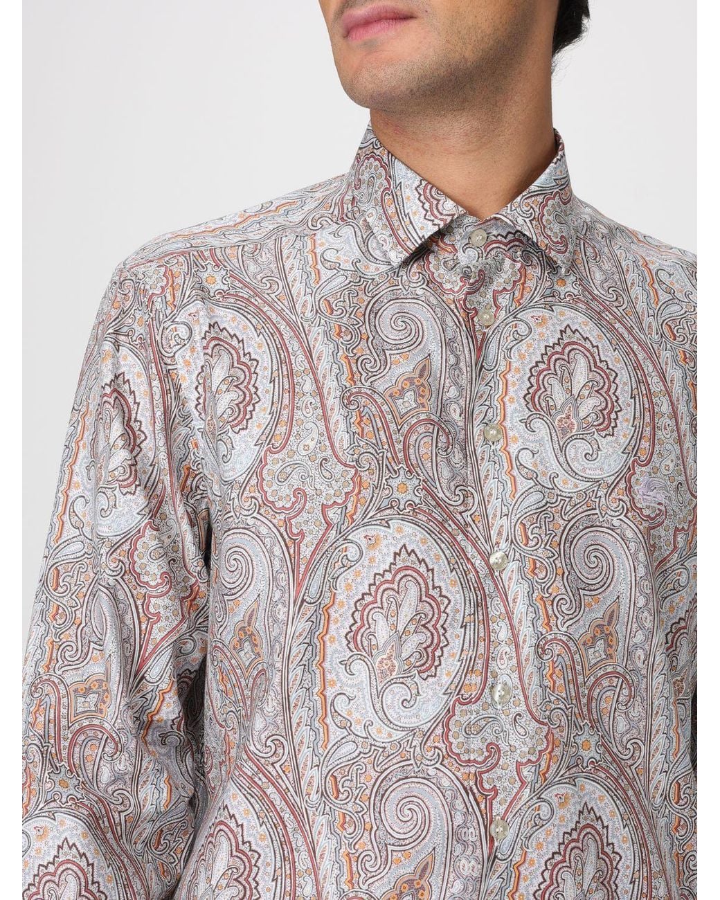Etro Brown Floral Paisley Long-Sleeved Shirt for men