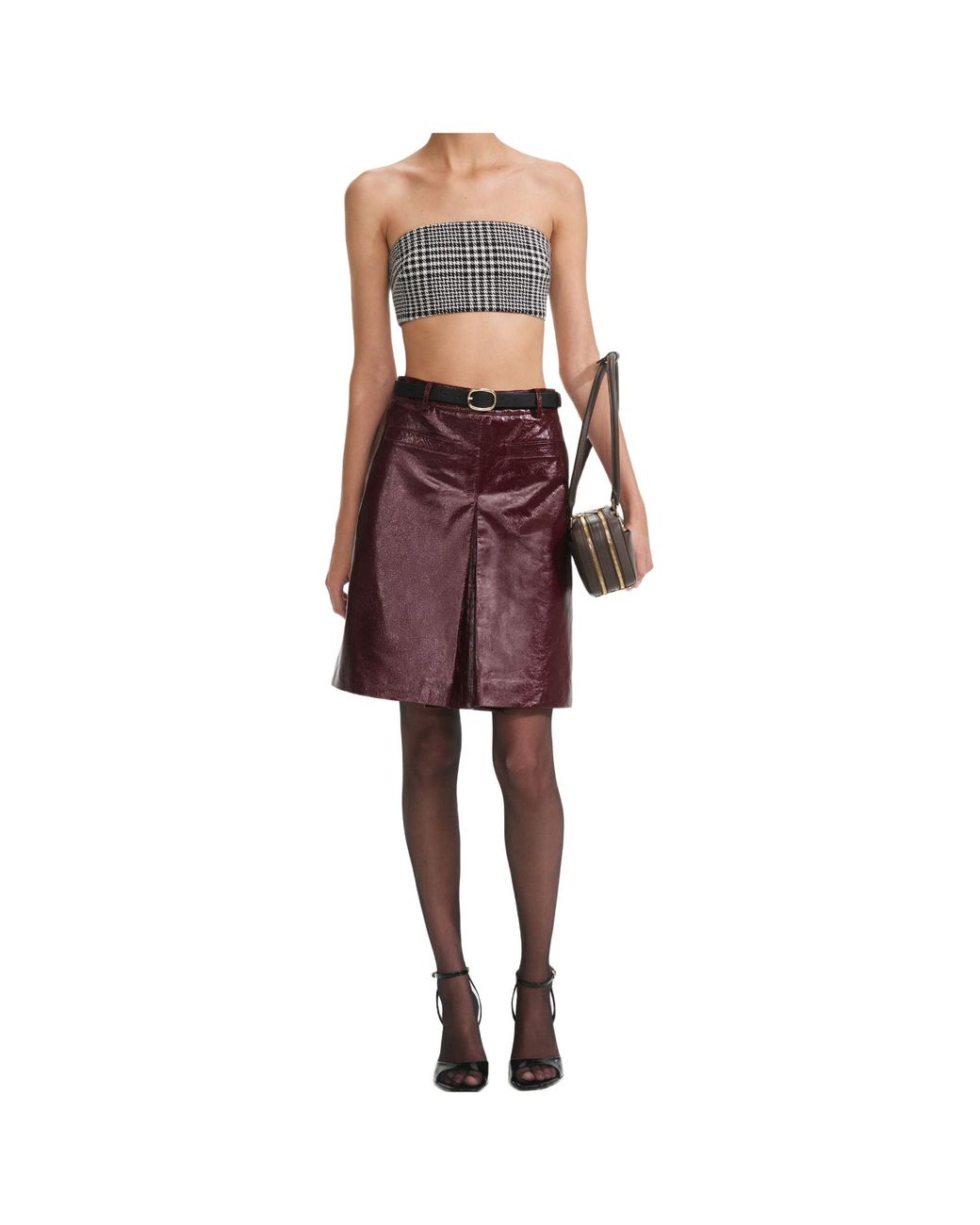Self-Portrait Red Belted Leather Mini Skirt