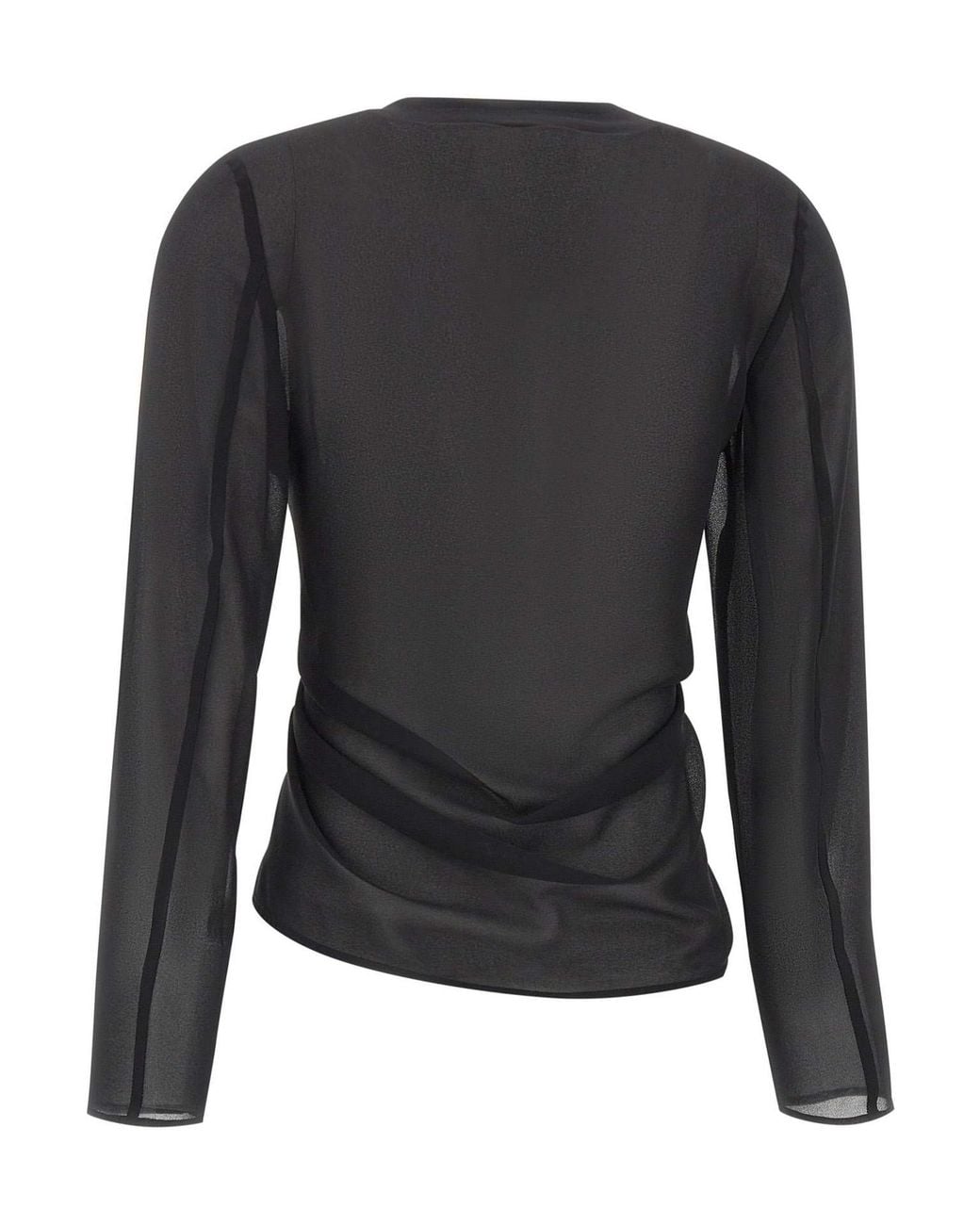 MM6 by Maison Margiela Black Gathered Chiffon V-Neck Top