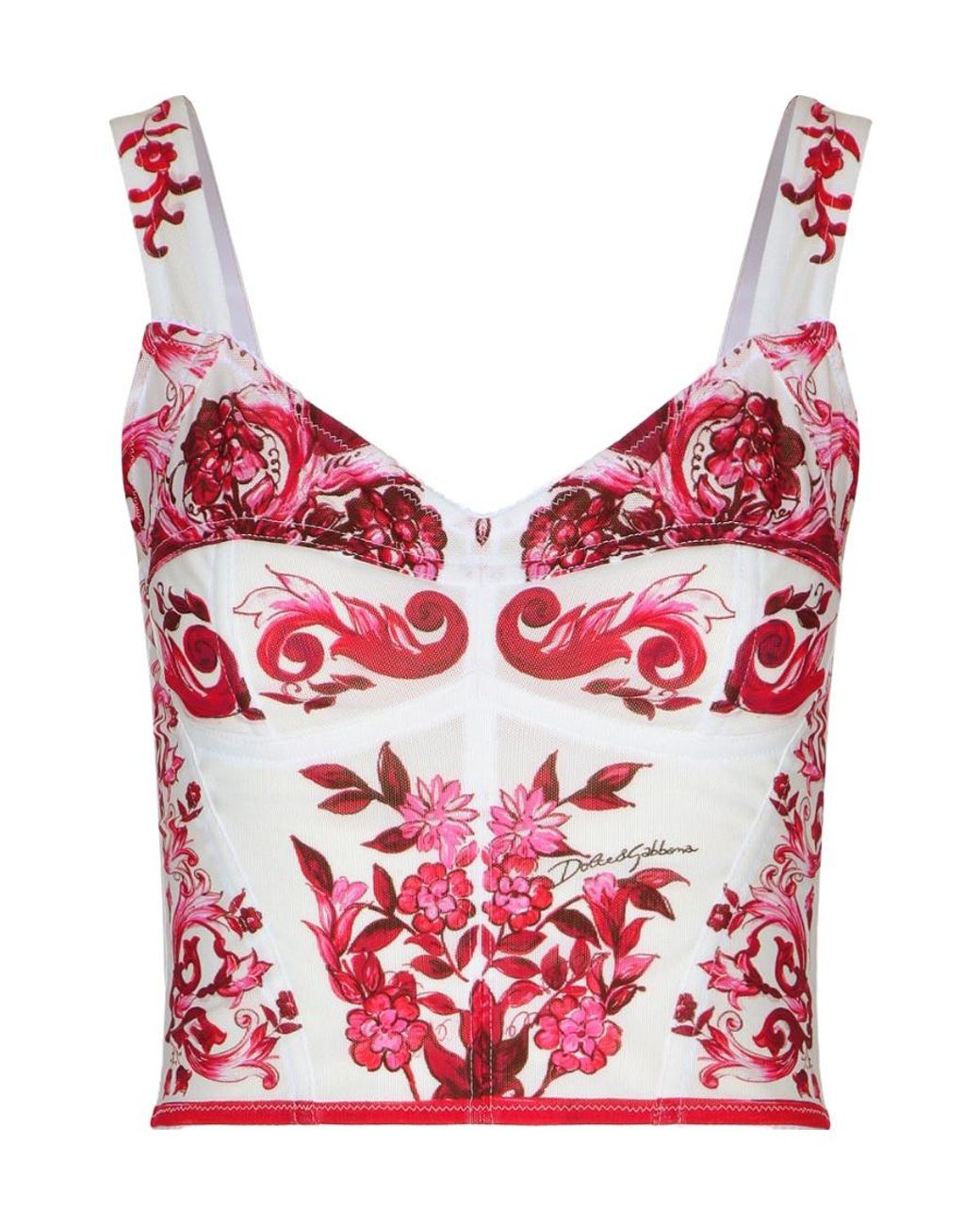 Dolce & Gabbana Red Majolica-Printed Marquisette Bustier Top