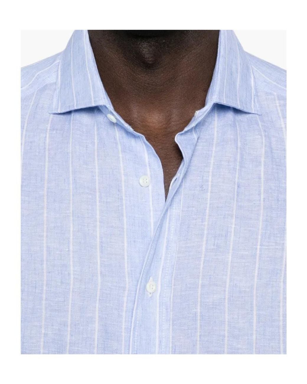 Brunello Cucinelli Blue Collared Long-Sleeved Shirt for men