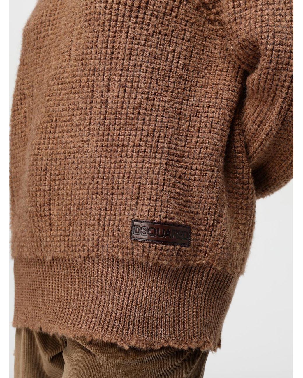DSquared² Brown Waffle-Knit Distressed-Effect Sweater