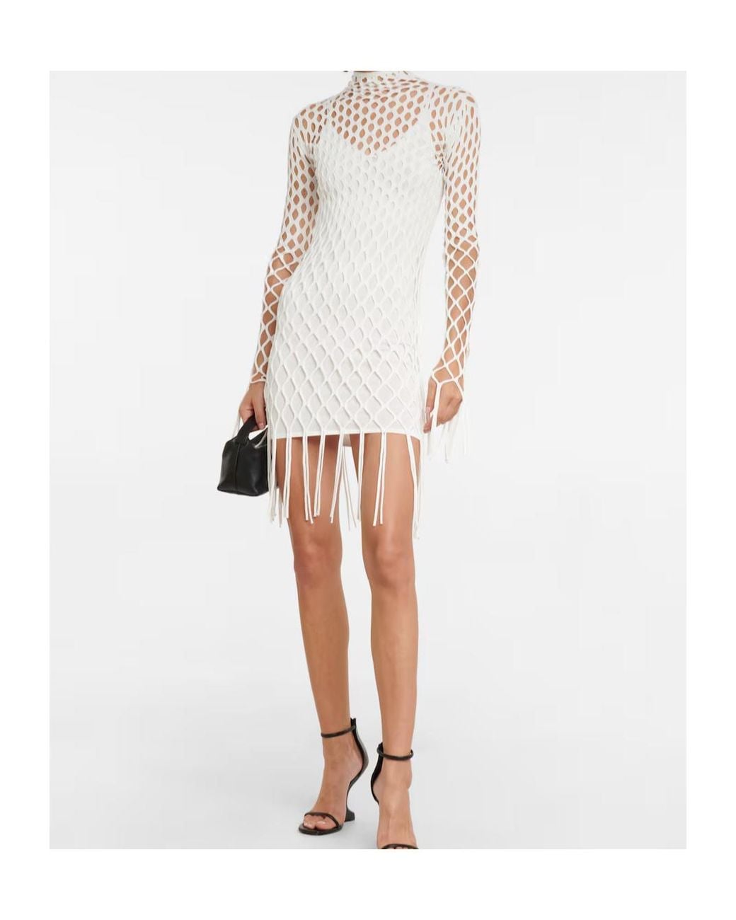 Dion Lee White Fishnet High-Neck Minidress