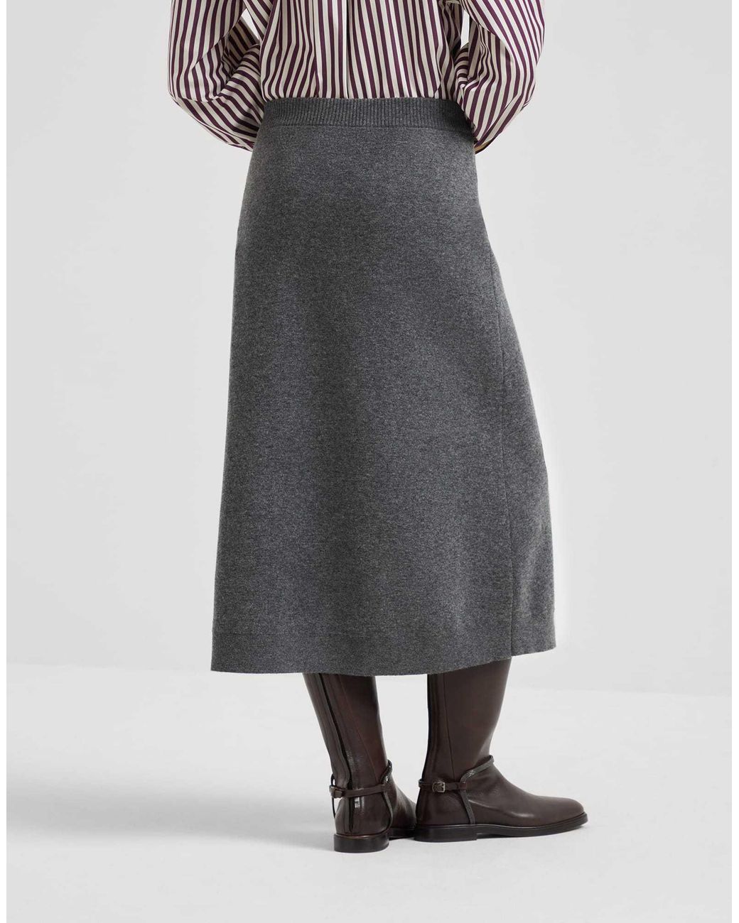 Brunello Cucinelli Gray Knitted Midi Skirt
