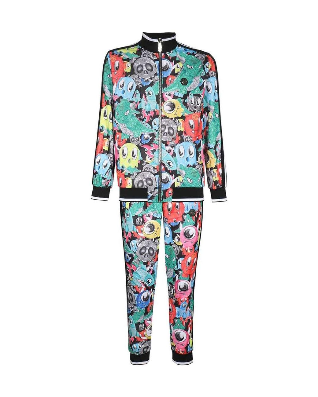 Philipp Plein Blue Cartoon-Print Two-Piece Tracksuit for men