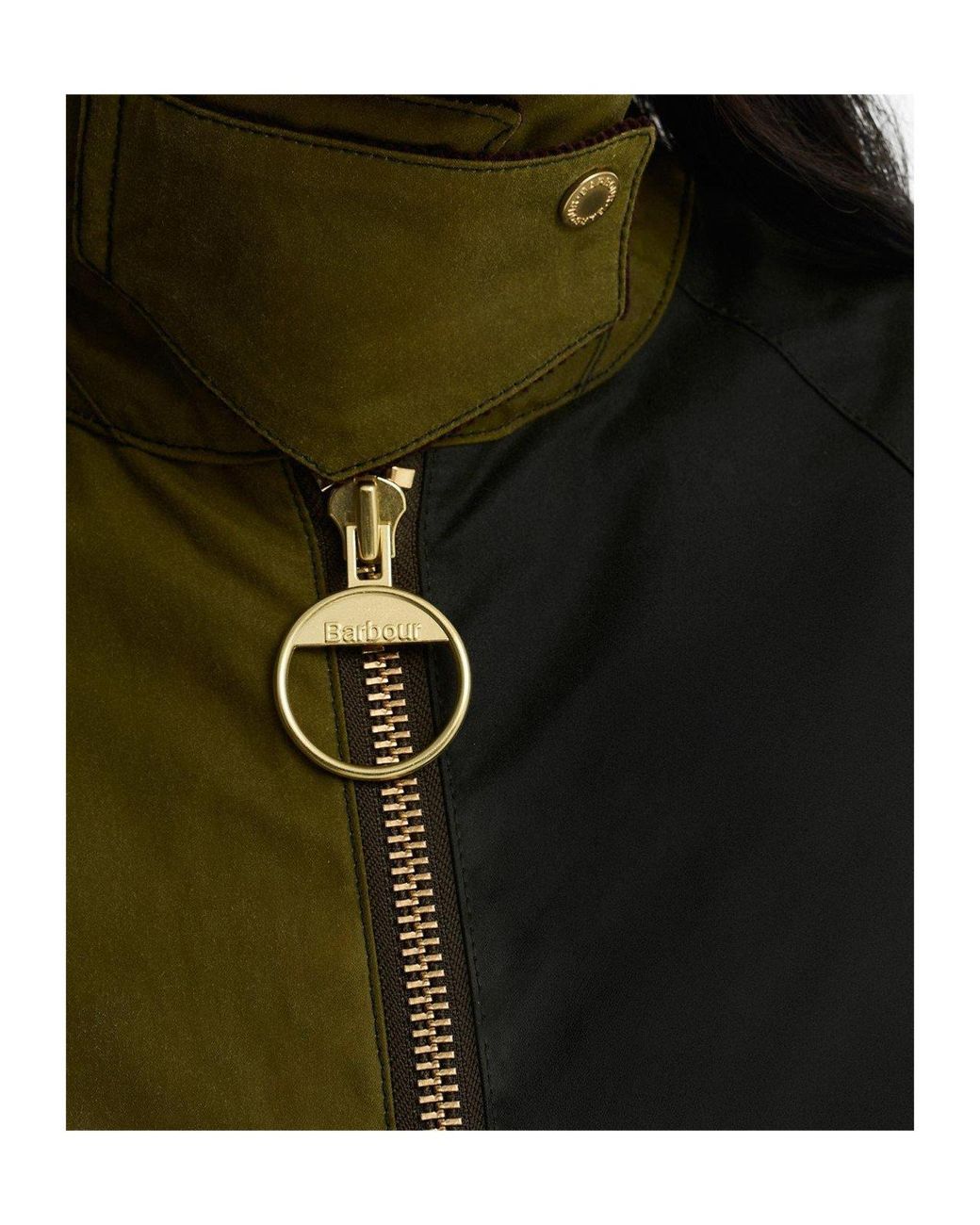 Barbour Green Colour-Block Cord Collar Cropped Jacket