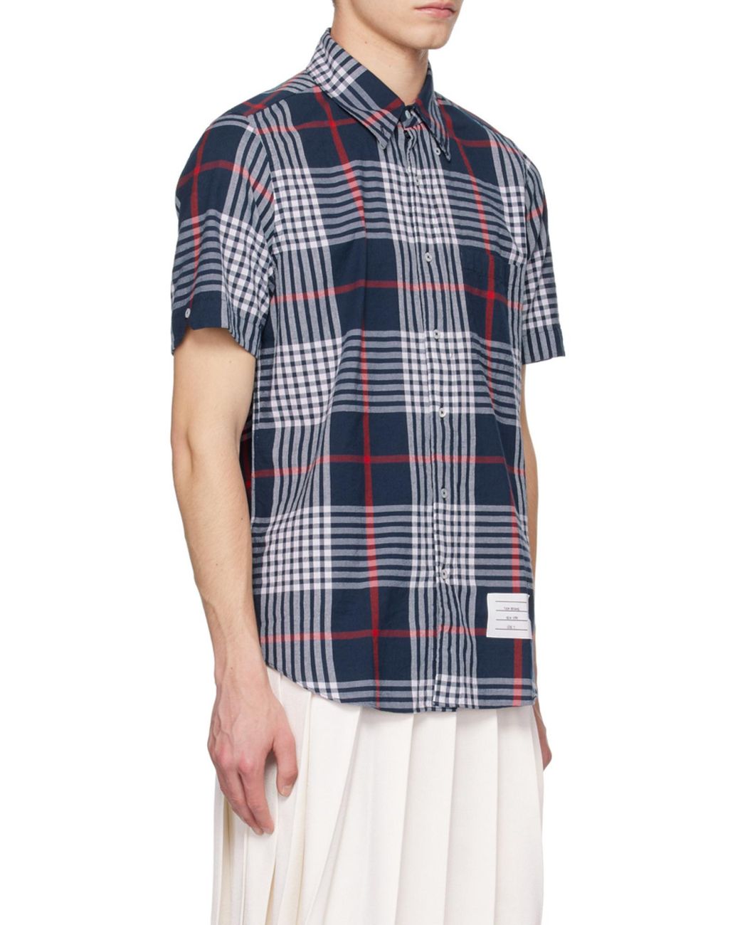 Thom Browne Blue Plaid-Check Short-Sleeve Shirt for men