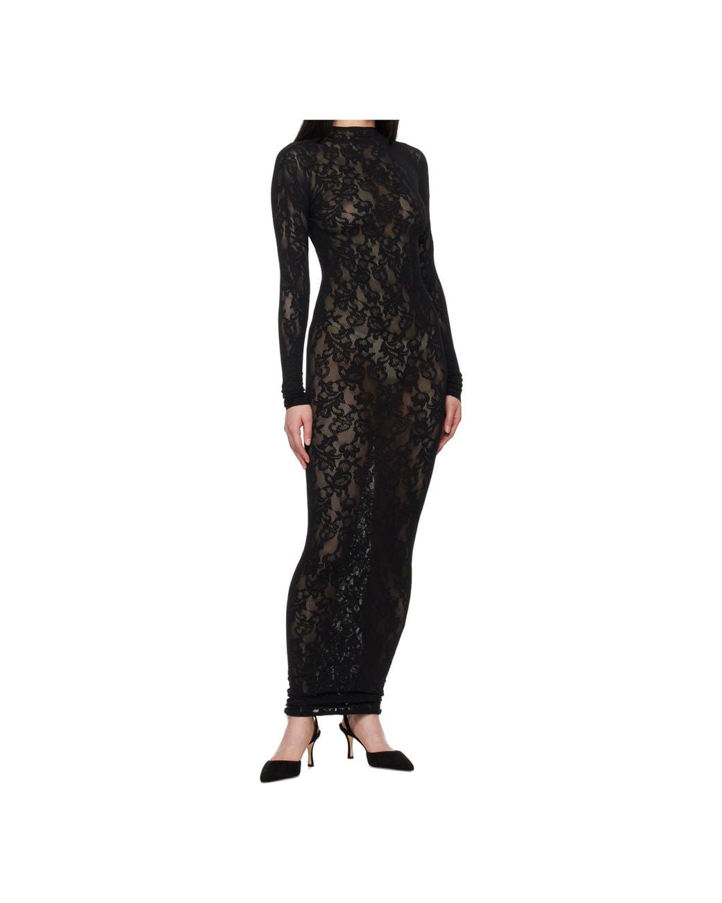 Skims Knit Lace Turtleneck Maxi Dress in Black | Lyst