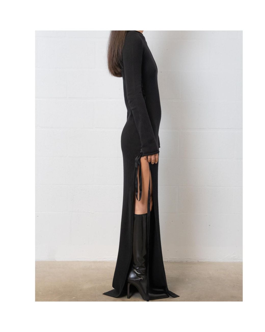 Saint Laurent Black Lace-Up Long-Sleeved Dress