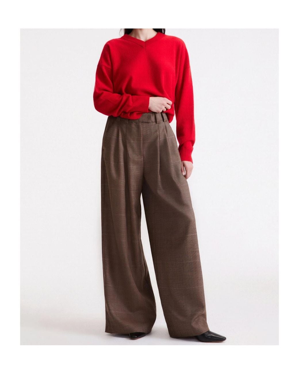 Marella Brown Pleated Check Wideleg Trousers
