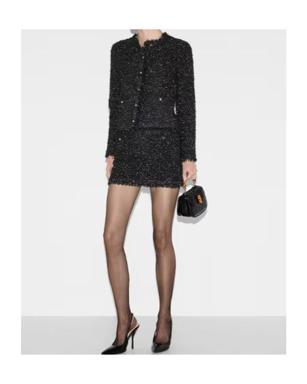 Gucci Black Tweed Button Detailed Skirt