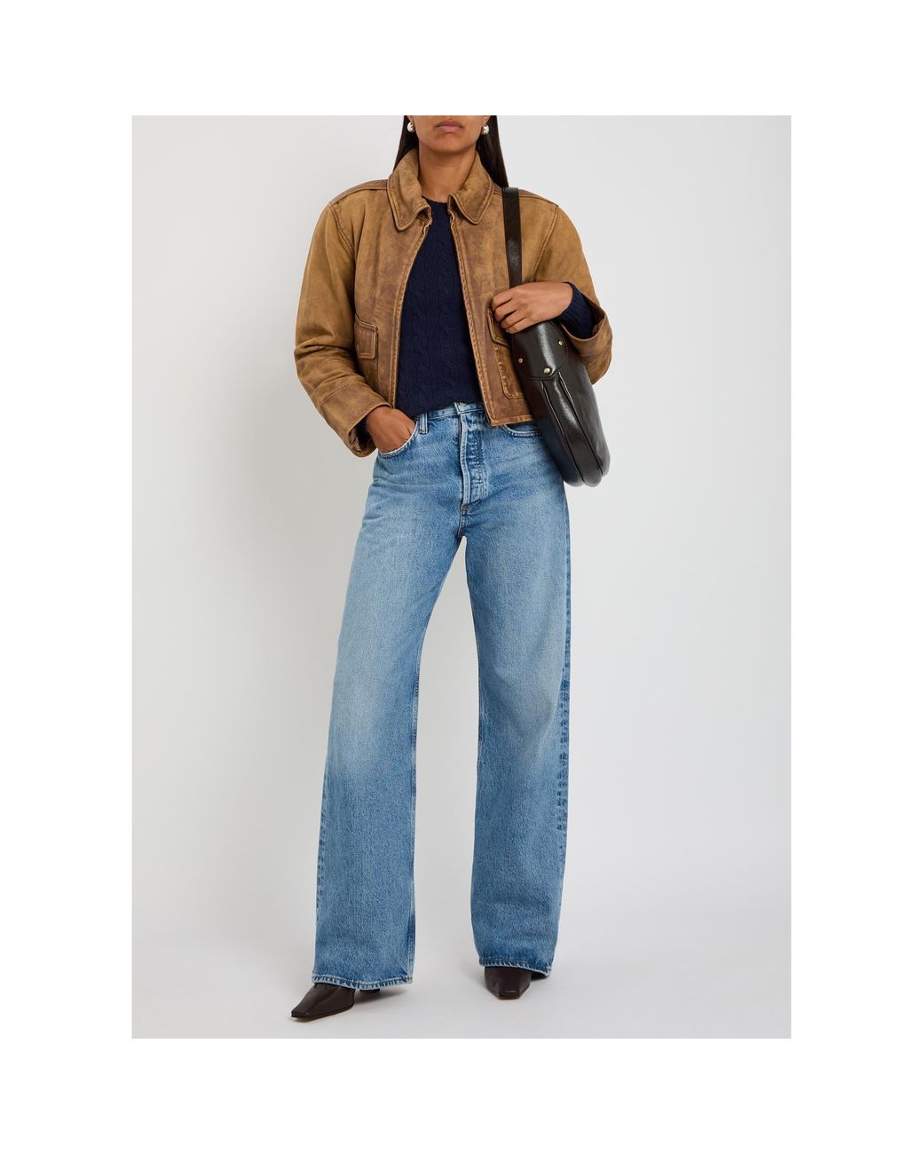 Polo Ralph Lauren Brown Cropped Distressed Leather Jacket