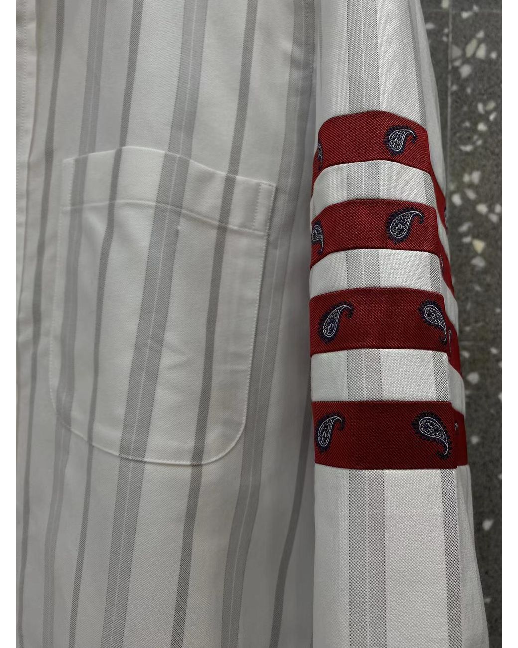 Thom Browne White Bar Striped Buttoned Shirt for men