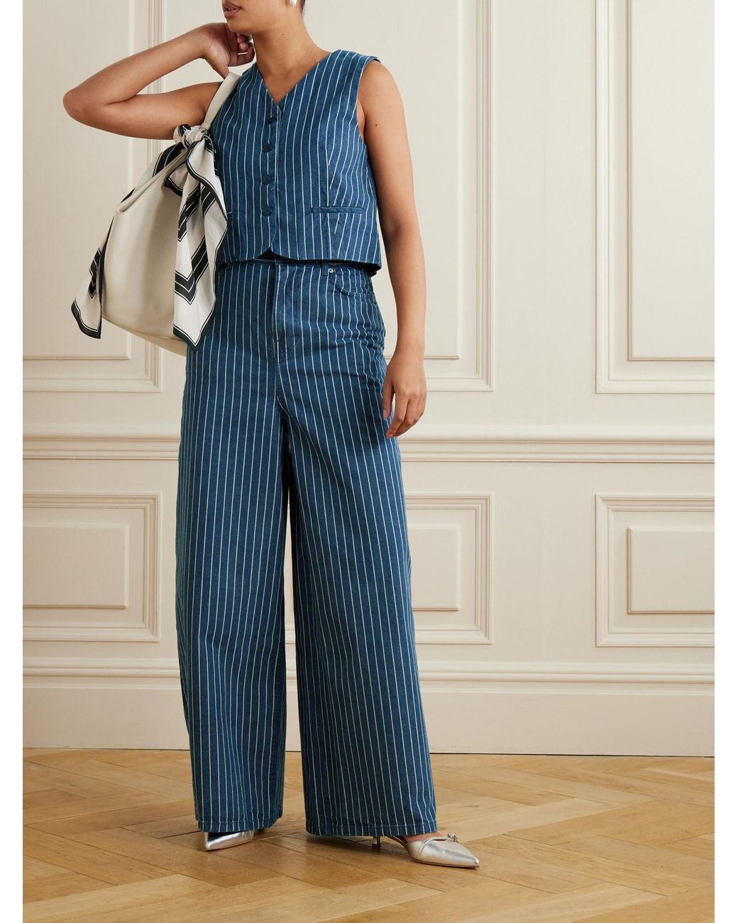 Frankie Shop Blue Sasha Striped Wide-Leg Jeans