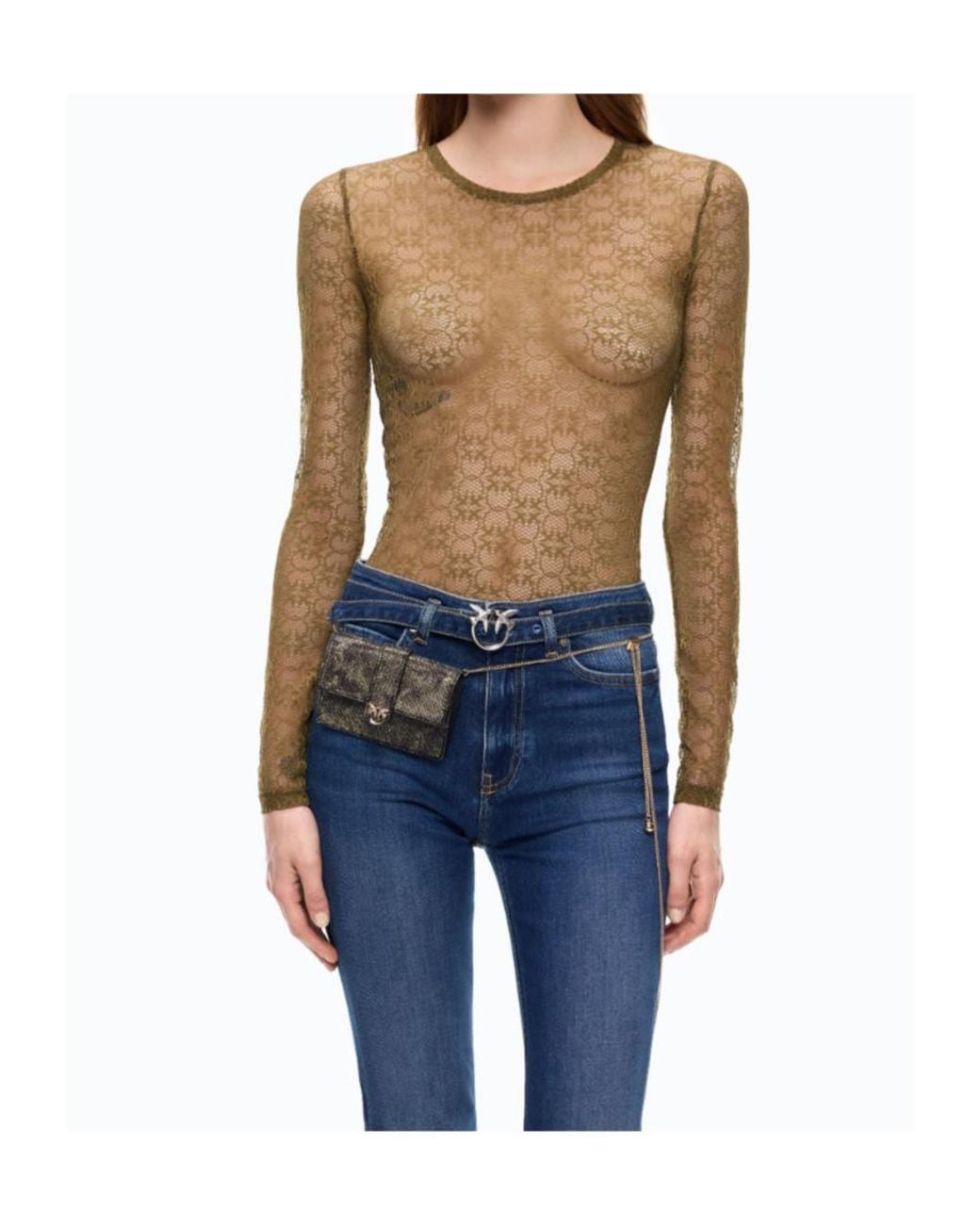 Pinko Brown Sheer Patterned Knitted Top