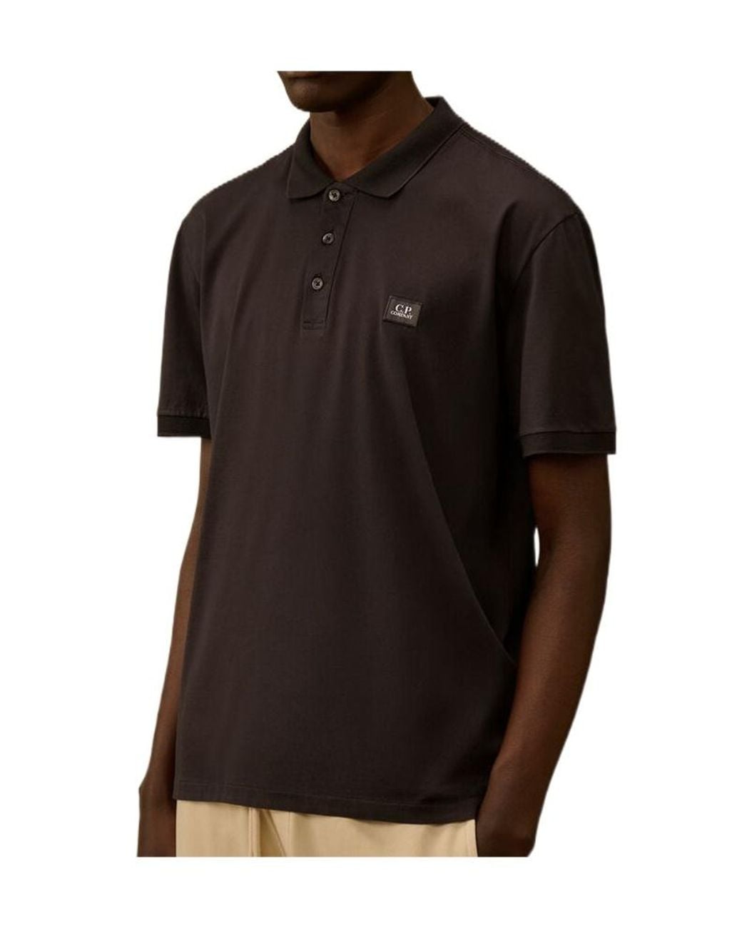 C P Company Black Logo Patch Short Sleeve Polo Shirt for men