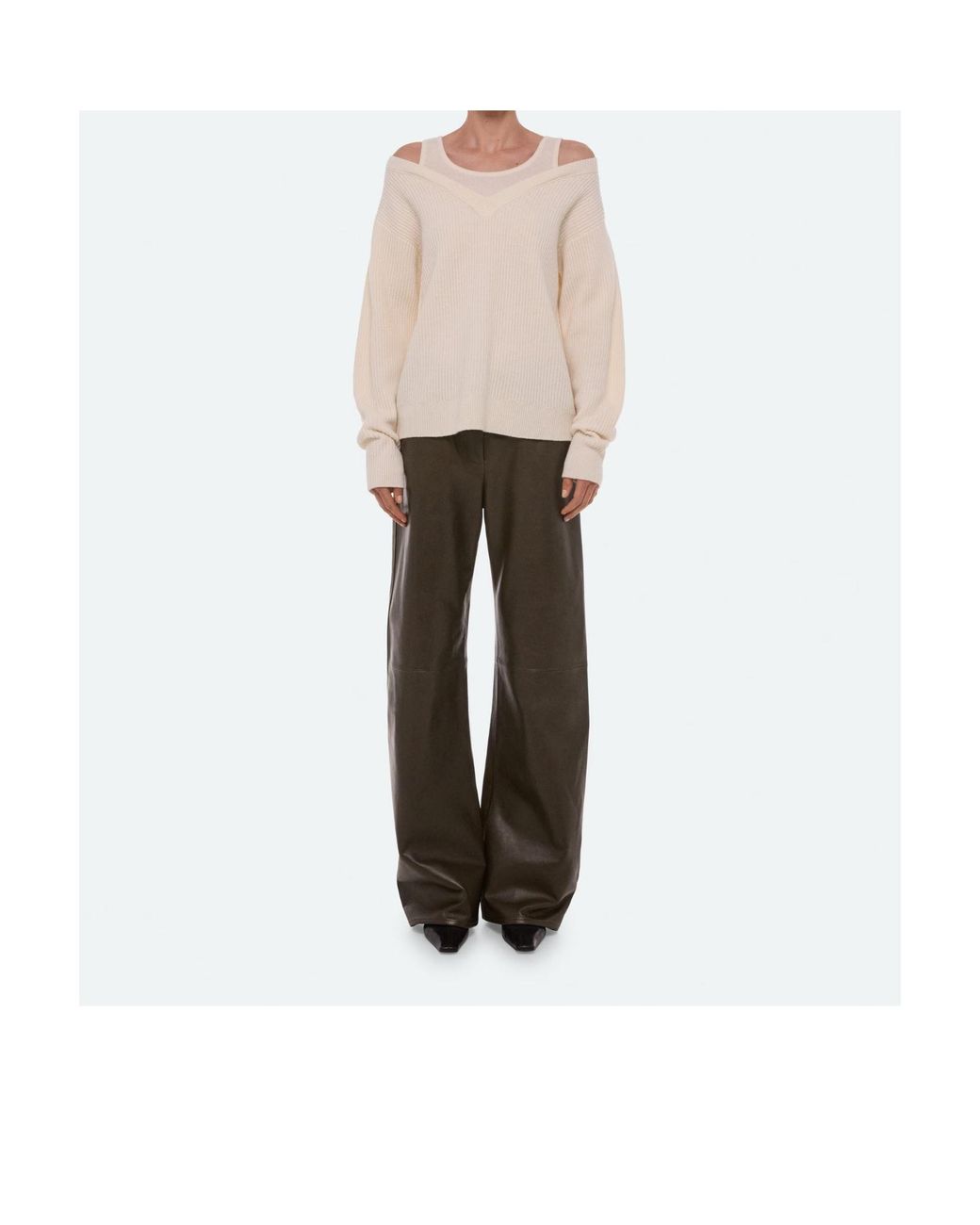 Helmut Lang White Double-Layer V-Neck Sweater