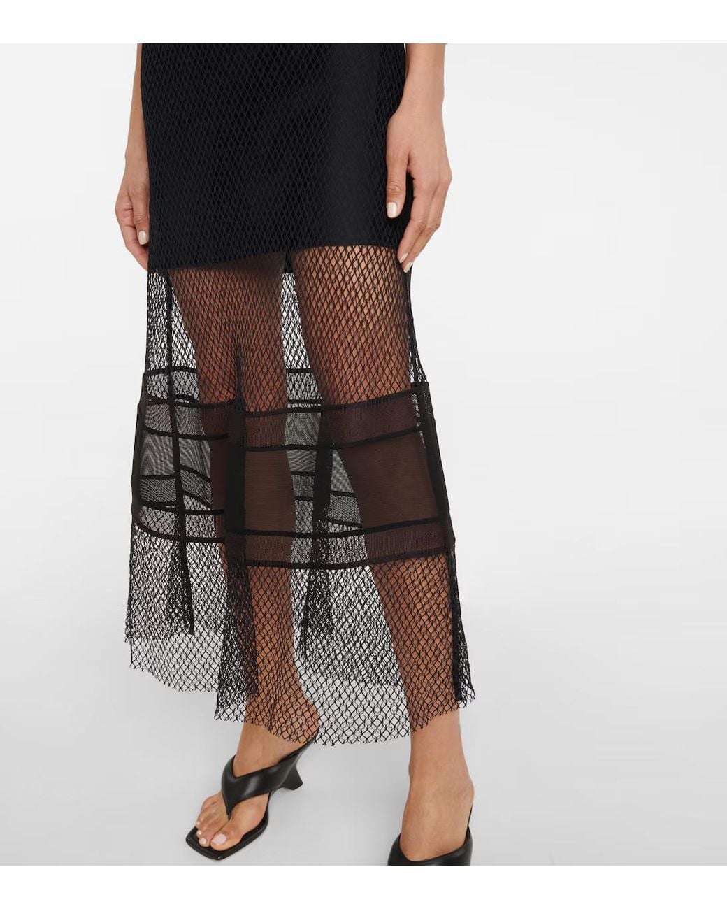 Helmut Lang Black Net Trim Satin Strap Dress