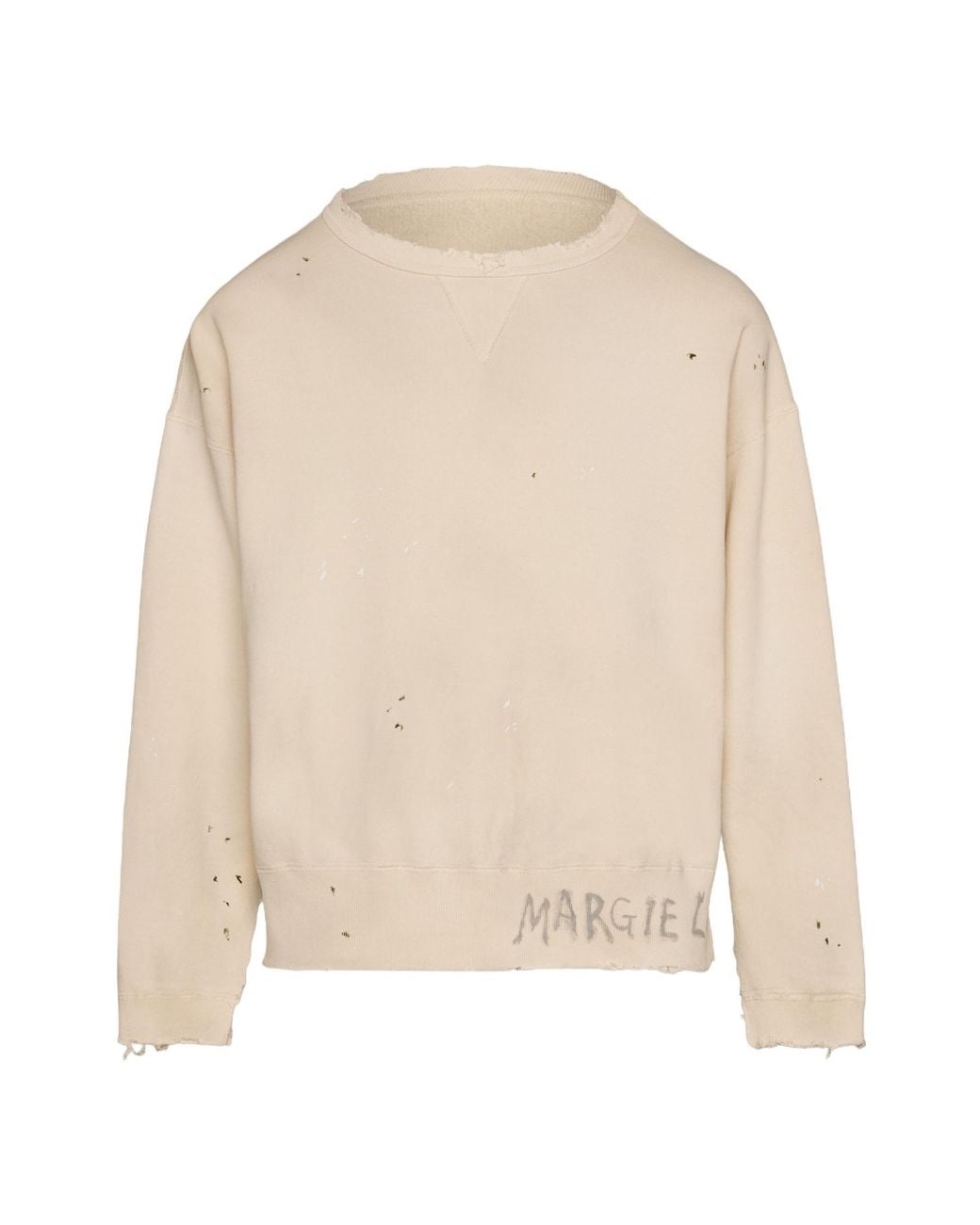 Maison Margiela Natural Handwritten Raw-Cut Edge Distressed Sweatshirt for men