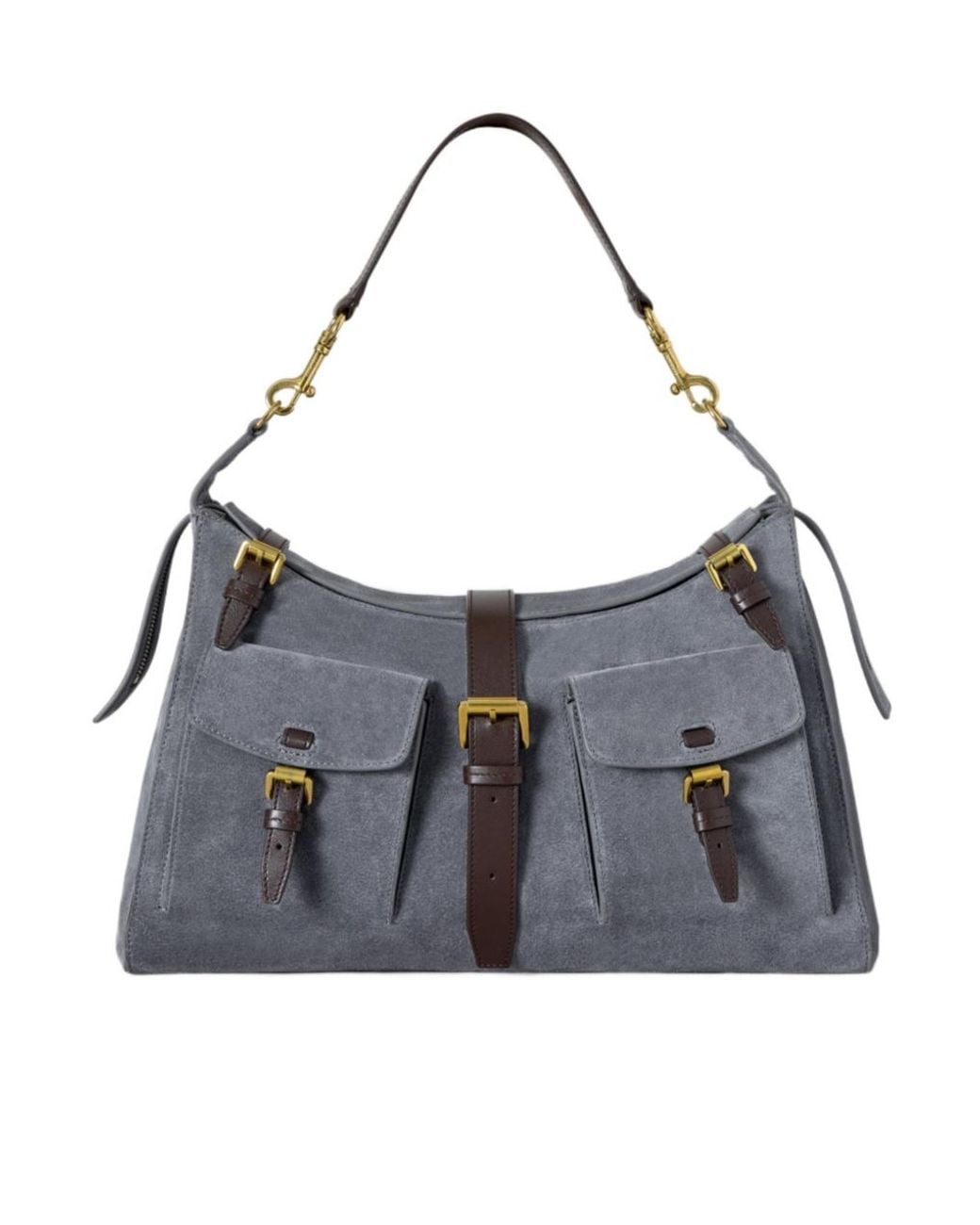 Mulberry Gray Buckled Suede Shoulder Bag