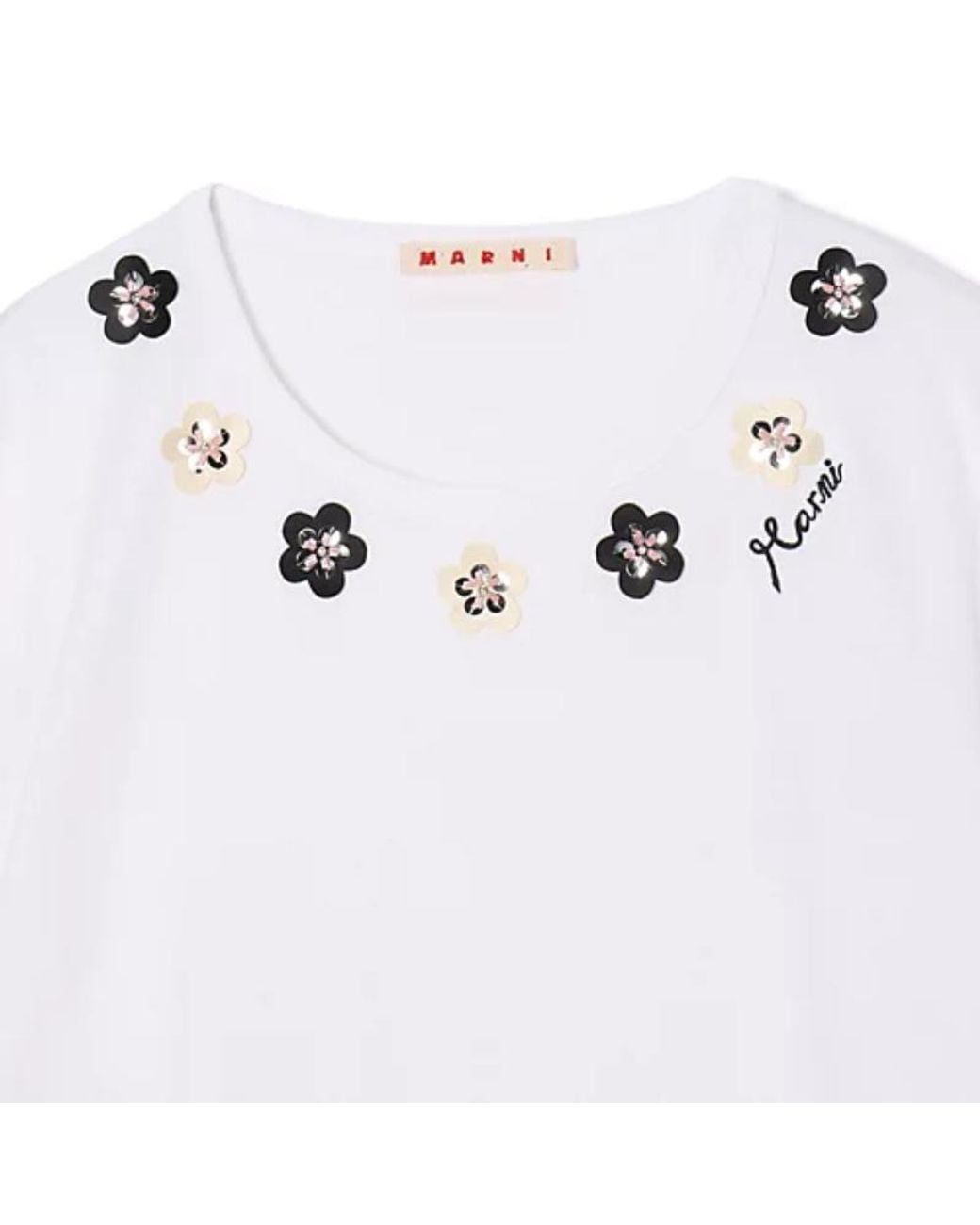 Marni White Floral-Embellished T-Shirt