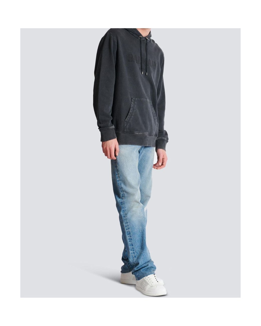 Balmain Black Vintage Logo Embroidered Hoodie for men