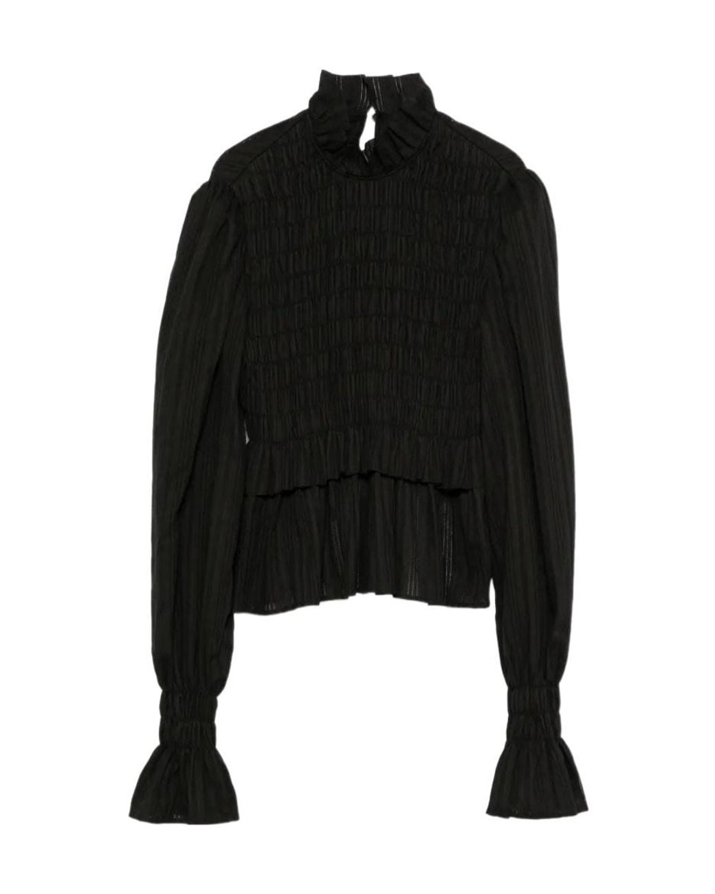 Ann Demeulemeester Black Smocked Ruffled Blouse
