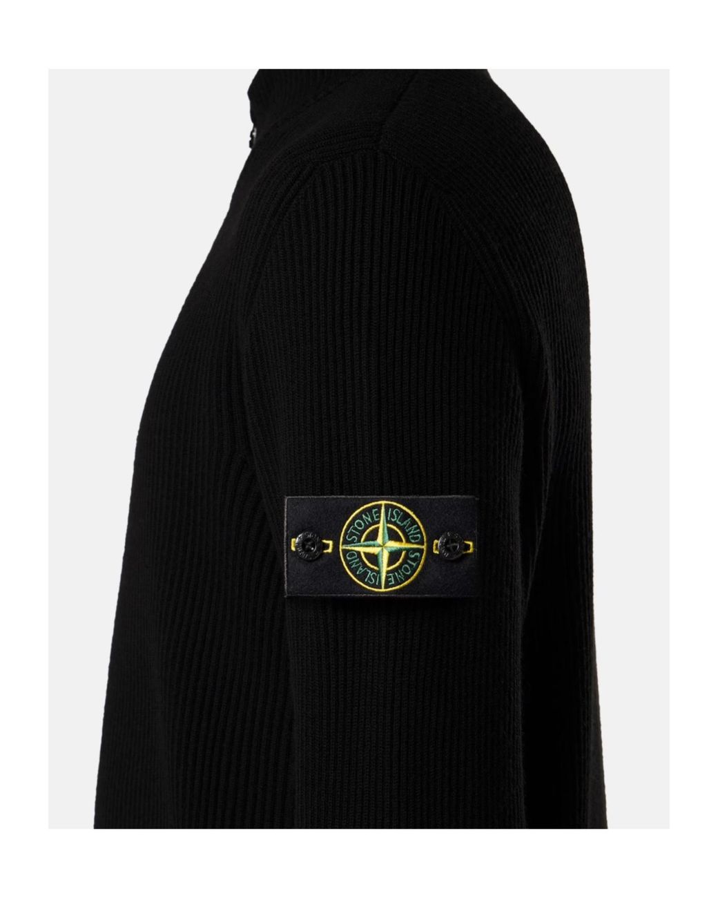 Stone Island Black Ribbed Full Zip Cardigan for men