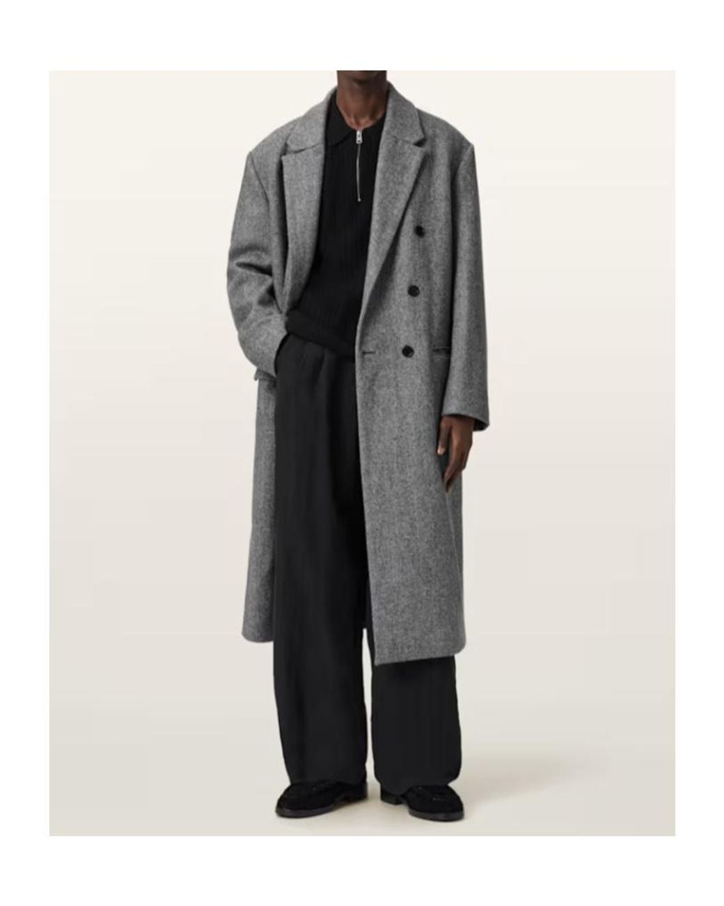 AllSaints Gray Ezra Oversized Wool Coat for men