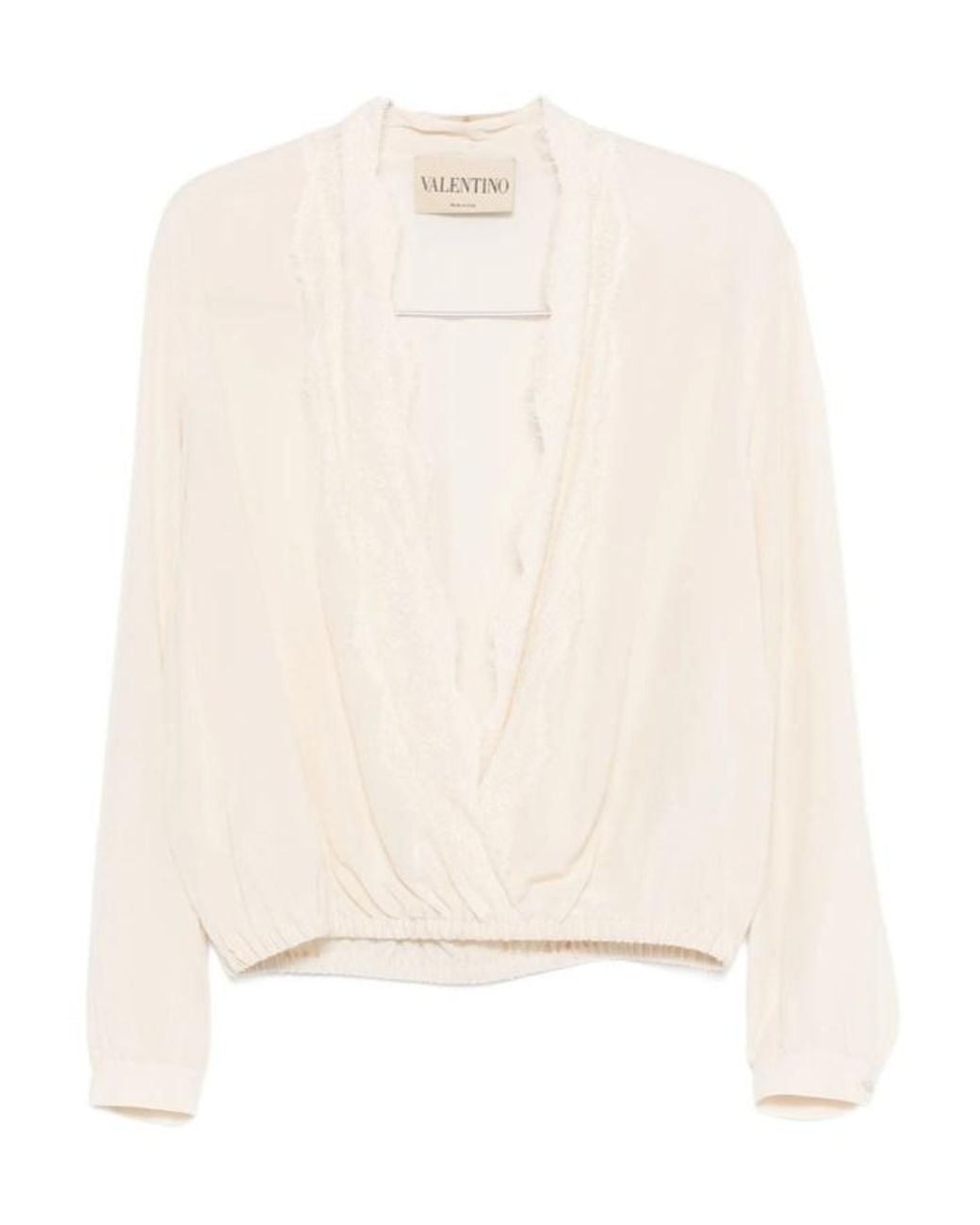 Valentino Natural Lace Neck Long-Sleeved Blouse