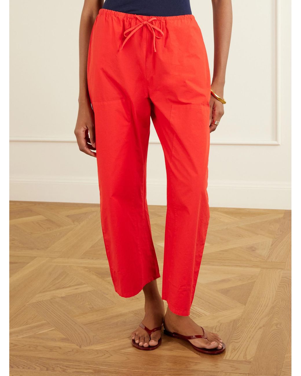 Leset Red Kyoto Cotton-Poplin Low-Rise Wide-Leg Pants