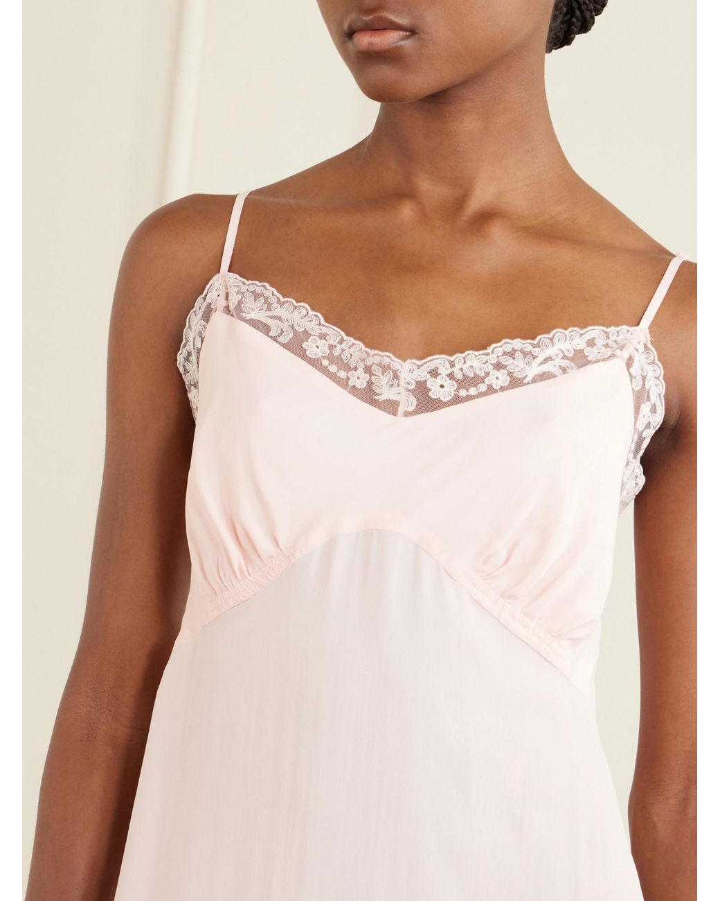 Simone Rocha Pink Lace-Trimmed Crepe De Chine Midi Dress
