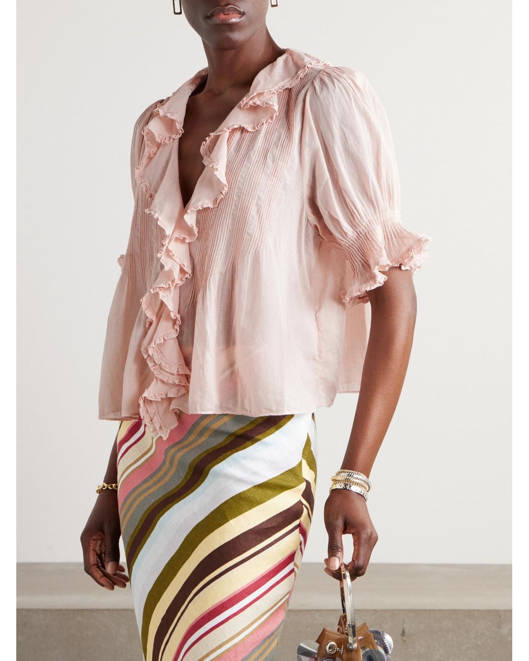 Doen Pink Lace-Trimmed Ruffled Shirt