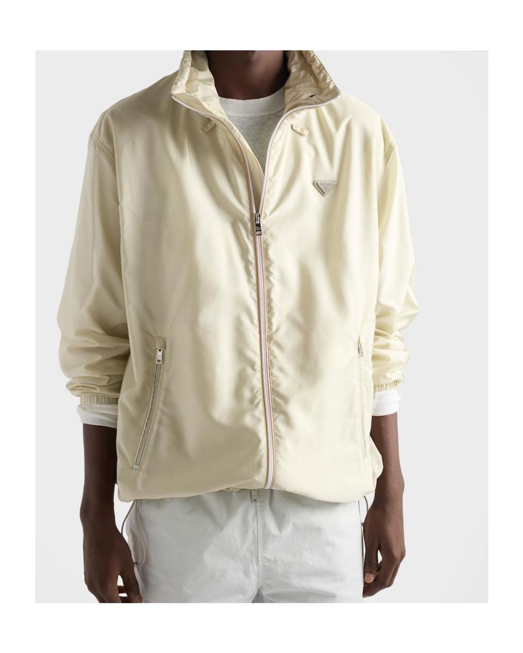 Prada Natural Logo Plaque Zip-Up Jacket for men