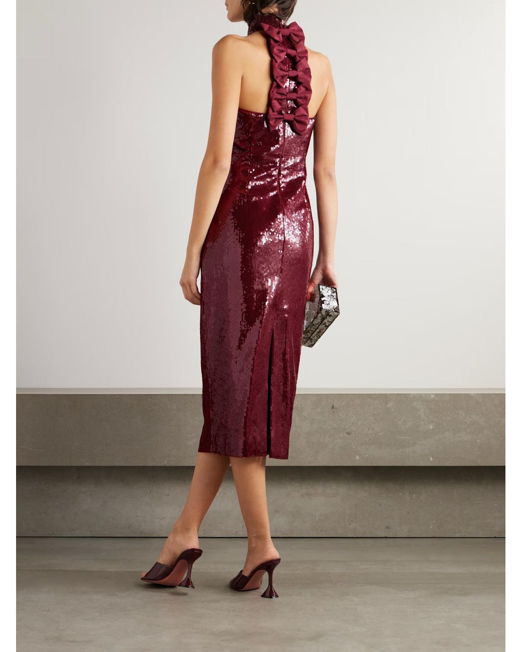 Rebecca Vallance Red Zelda Bow Sequined Dress
