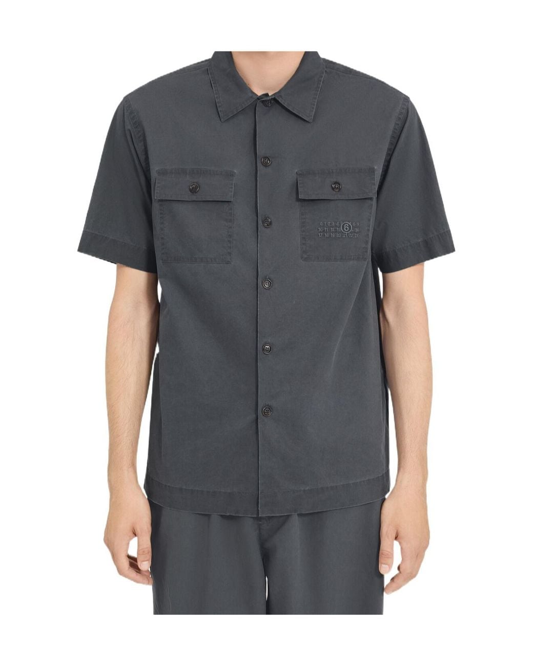 MM6 by Maison Margiela Gray Logo Embroidered Short Sleeved Shirt for men