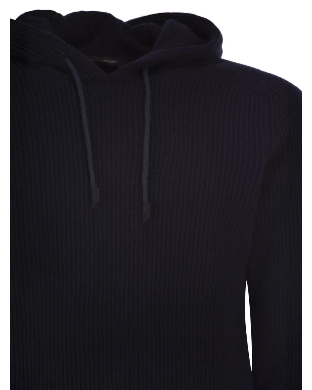 Tagliatore Blue Drawstring Knitted Hooded Jumper for men