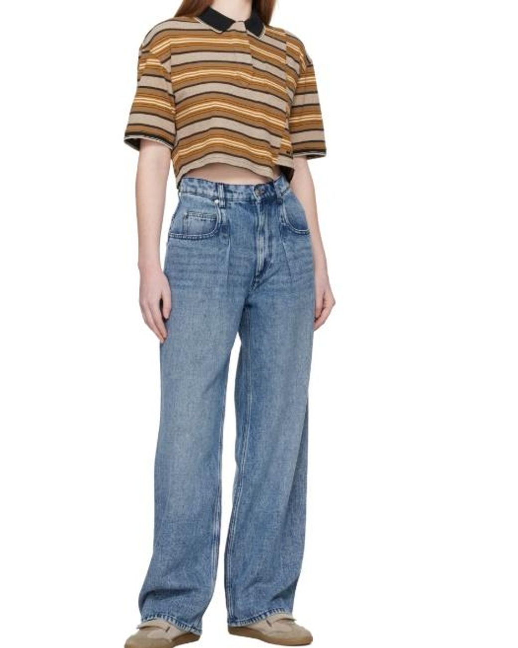 Isabel Marant Blue Isalyne Striped Pocket Polo Top