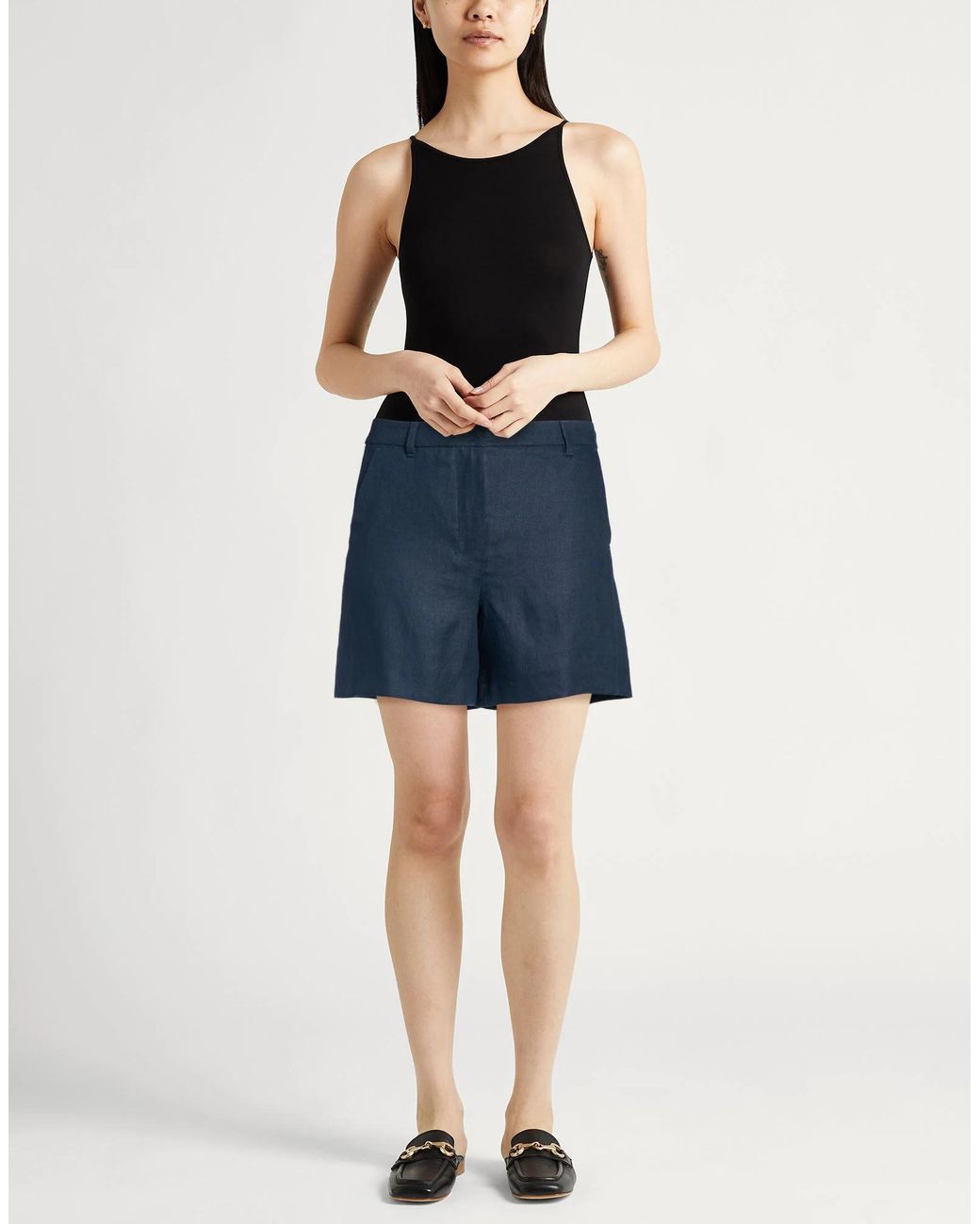 Max Mara Blue Solid-Colored Linen Shorts